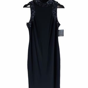 Marina sleeveless high neck beaded sheath dress